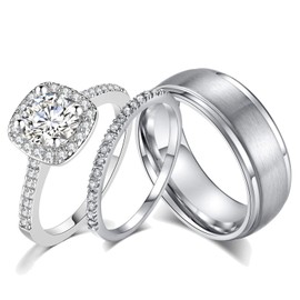 Ahloe Jewelry CEJUG 18k Gold Wedding Ring Sets for Him and Her Womens Mens Titanium Stainless Steel Rings Bands 1.5Ct Cz Couple Rings Size 10&8