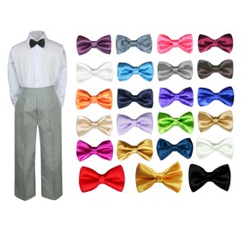 3PC Shirt Gray Pants Bow Tie Set Baby Toddler Kid Boy Party Formal Suit Sm-4T (Small (0-6 Months), Yellow)