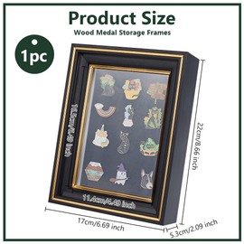 OLYCRAFT Pin Display Shadow Box Black Medal Display Shadow Box 17x5.3x22cm Pin Collection Display Frame with Clear Window Enamel Pin Display Frame for Military Medals Jewelry Pin Collectibles