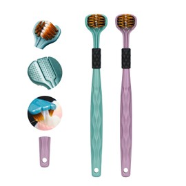 Cepillo de dientes 3D de tres lados para adultos (2 piezas), cerdas suaves de 0.15 mm, limpieza profunda 360°, mango ergonómico antideslizante, elimina placa dental fácilmente