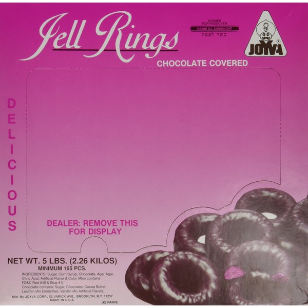 Joyva Jell Rings - The Original Gourmet Chocolate Confection with a Sweet Jelly Filling - Kosher Parve, Vegan, Non-Dairy, No Gluten Treats - Made in Brooklyn - 5-lb. Bulk Box, Approximately 165 Pieces