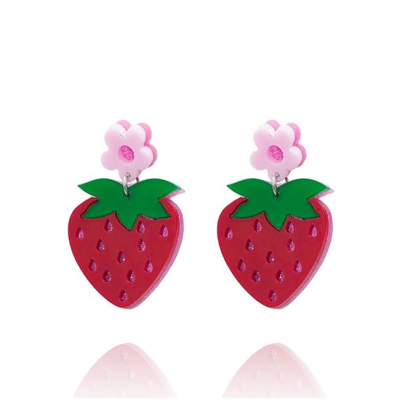 LPYO Cute Strawberry Earrings for Women Creative Acrylic Sweet Red