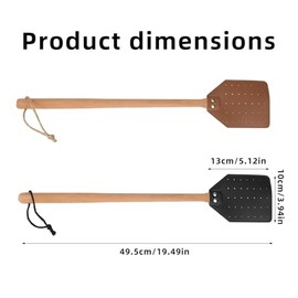 KINBOM 4pcs Leather Fly Swatter, Long Wooden Handle Heavy Duty Manual Fly Swatters with Hanging Rope for Home Kitchen Indoors Outdoors (Black, Brown)