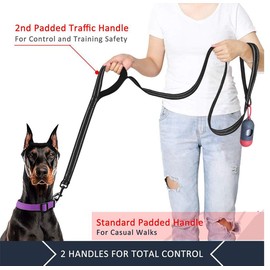 JSXD Dog Leash,5 FT Heavy Duty Double Handle Dog Leash with Comfortable Padded and Reflective,Rope Dog Leashes for Small,Medium,Large Dogs (Wide-Black)