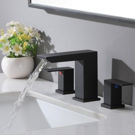 VCCUCINE Black Waterfall Bathroom Faucet 8 Inch Widespread Bathroom Sink Faucet 3 Hole,Modern Matte Black Vanity Bathroom Faucets for Sink with Pop Up Drain and Supply Lines