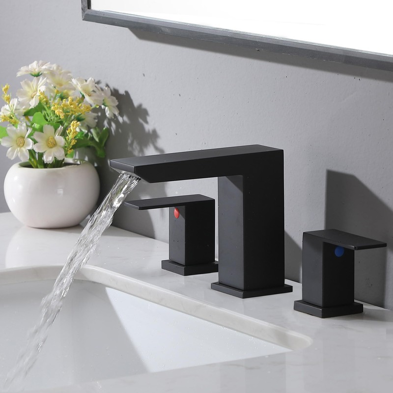 VCCUCINE Black Waterfall Bathroom Faucet 8 Inch Widespread Bathroom Sink