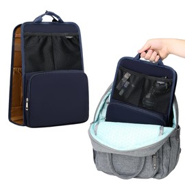 GillyGro Small Backpack Organizer Insert for Diaper Bag, Tote, Handbag, Rucksack - Vertical Backpack Organizer with Insulated Bottle Pockets & Waterproof Pouch | Travel Bag Organizer for Women, Men