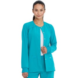 Dickies Scrub Jackets for Woman Snap Front Warm-up Jacket with 2 Pockets - DK305, S, Teal Blue