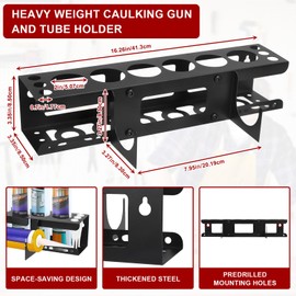 Caulking Gun and Tube Holder - Heavy-Duty Wall Mounted Hand Caulk Tools Storage Rack, Holds 6 Tubes, Organizer for Workshop, Shop, Garage, 41x8.5x8.5cm (2Pcs)