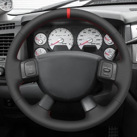 MEWANT Steering Wheel Cover for Dodge Ram 1500 2500 3500 2004 Truck Interior Accessory Made of Black Genuine Leather