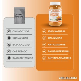 MELBLOOM Cúrcuma Orgánica en Polvo 400g 100% Pura y Natural Sin Azúcar y Sin Gluten Apta para Dieta Vegana, Keto & Kosher Producto Premium Sin Aditivos