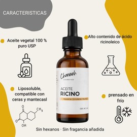 Aceite de Ricino Puro Ricinus Communis Oil • Prensado en Frío Nutre Piel y Cabello • Ideal para Pestañas, Barba y Formulación Cosmética CHANNAH COSMETICS (50ML)