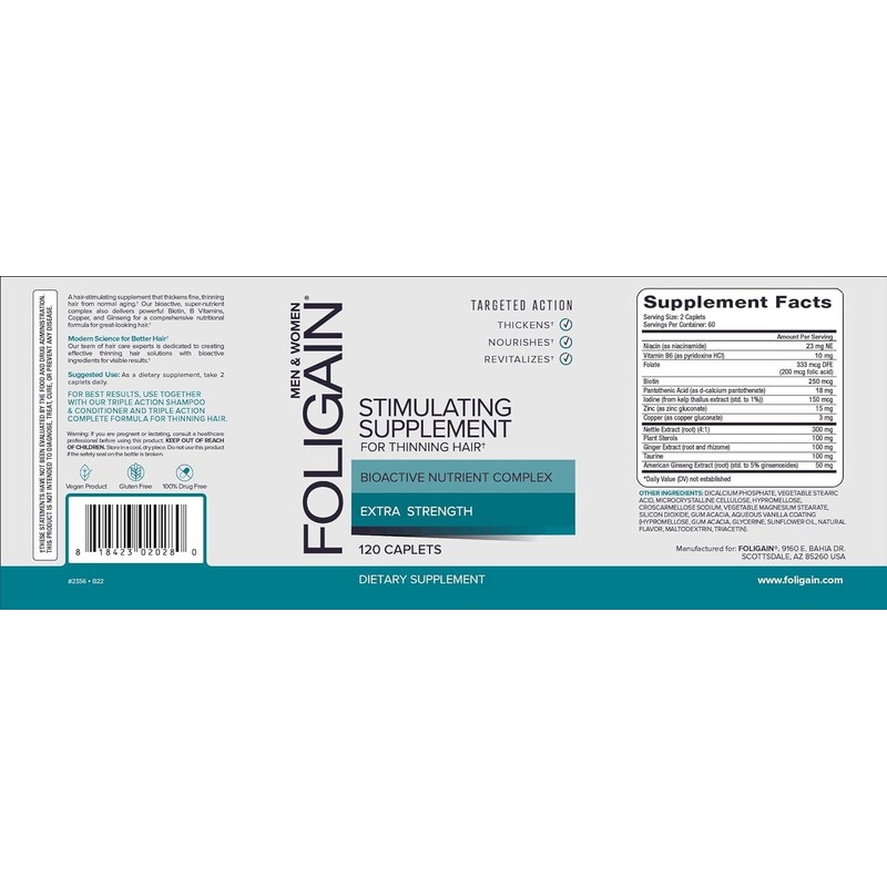 Foligain Suplemento Estimulante Para el recrecimiento del cabello 120 Tabletas
