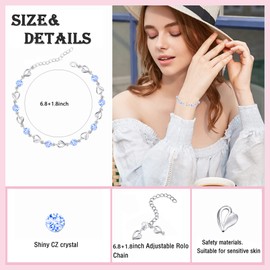 Luckimoli Silver Bracelet for Women,Heart Bracelet Shiny Crystal Diamond Adjustable Bracelet Mother's Day Jewelry Gift Birthday Christmas Gifts for Women Mom Wife Girls