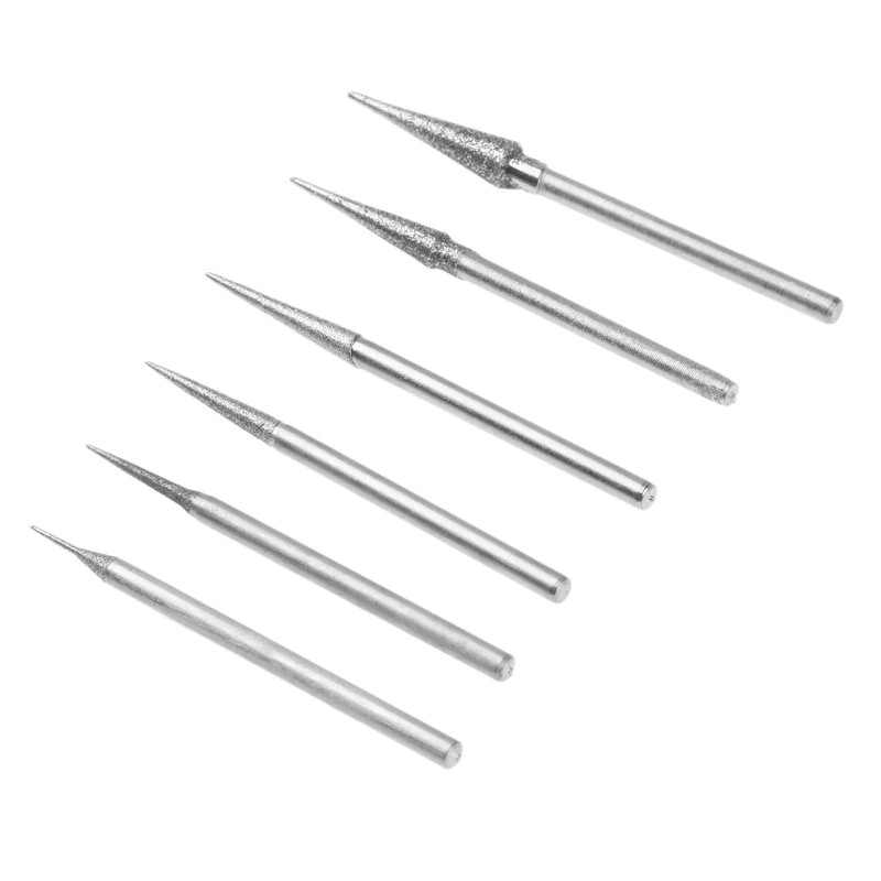 Set of 6 Diamond Coated Polishing Needles Drill Bit Nail