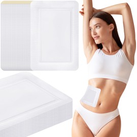 Geiserailie 50 Pcs Castor Oil Pack Wrap Bulk Disposable Leak Proof Organic Cotton Castor Oil Patches Self Adhesive Pads for Belly Waist Stomach Knee Back Neck Arm(7.9 x 5.5 Inches)