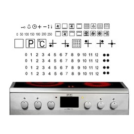 Cooker Sticker Set Cooker Symbols Sticker Labelling of Smudged Cooker Symbols (RP45) (Black Symbols on Transparent Background)