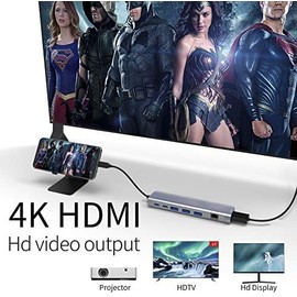 HUB C 9 en 1 USB con HDMI 4K, PD de 100 W, puerto USB C, USB 3.0, RJ45 Ethernet, lector de tarjetas SDTF, estación de acoplamiento compatible con