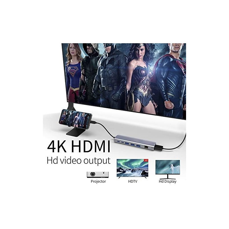 HUB C 9 en 1 USB con HDMI 4K, PD