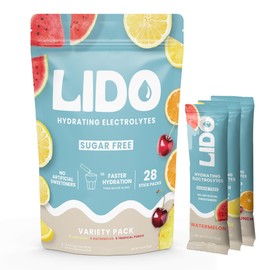 LIDO LIDO Hydrating Electrolytes | No Added Sugar | On The Go Powder Packets | No Artificial Ingredients | Vegan & Paleo Friendly | 28 Sticks - Variety Pack - Watermelon, Lemonade, Tropical Punch