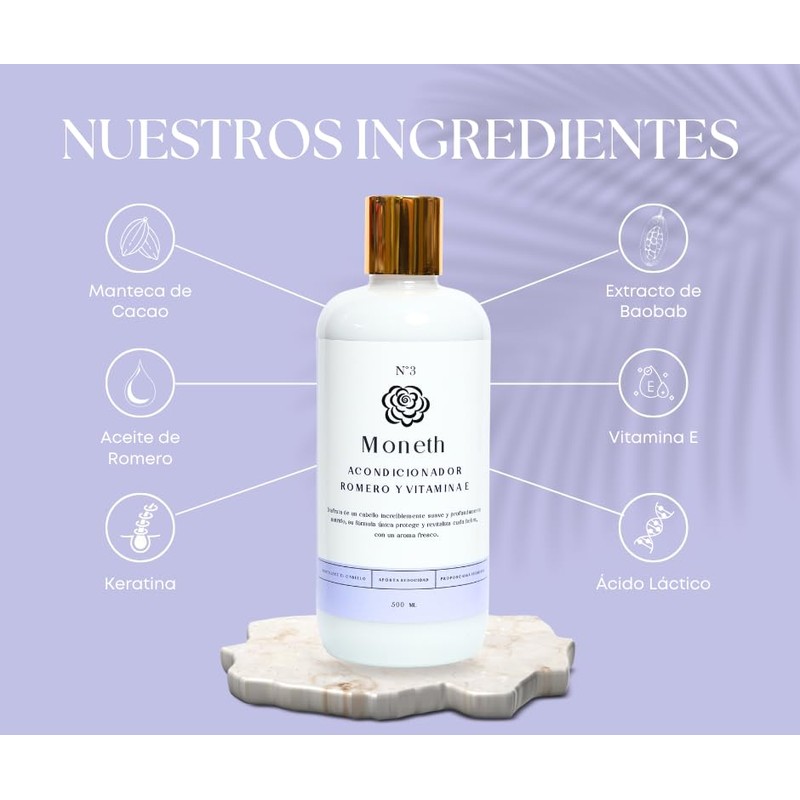 Moneth | Acondicionador | ROMERO Y VITAMINA E | Protege,