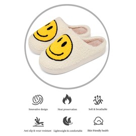 Meik Mangni Slippers with Cheerful Face, Women’s, Men’s, Soft, Plush, Retro, Comfortable, Warm, Trendy Slippers for Indoors and Outdoors, 35–46 EU, yellow