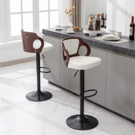 VECELO Set of 2/4 PU Leather Bar Stools Retro Swivel Counter Chair Adjustable High Back - 2