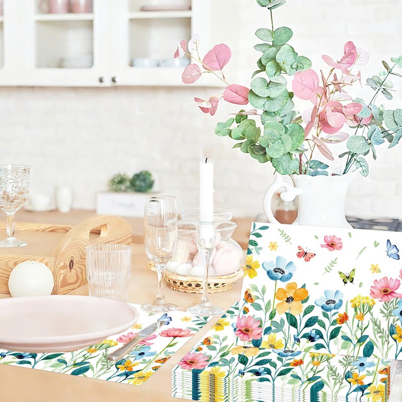 30 Pack Floral Placemats Set Butterfly Flower Disposable Paper Placemats