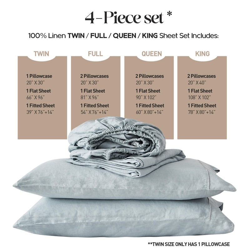 Simple&Opulence 100% Pure Linen Sheet Set Queen Size, Natural French