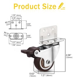 Ruedas giratorias silenciosas de TPE de 1.5 pulgadas, paquete de 4, ruedas de perfil bajo con freno para cuna, mesa, estante, soporte de TV, 40 libras por rueda