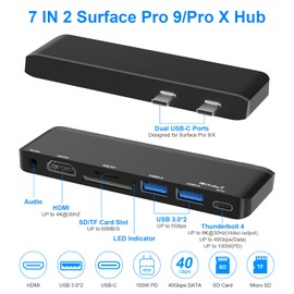 Surface Pro 9 Accessories, Surface Pro 9 Docking Station with 4K HDMI, USB-C Thunderbolt 4 (8K@30Hz Display+40G Data+100W Power), 2 USB 3.0, 3.5mm Audio, SD/TF Card Slot for Surface Pro 9/10/11/X
