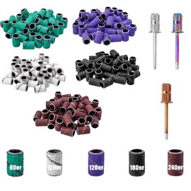 Treki 250 Pieces Fine Sanding Sleeves Nail Cutter Attachments 80/120/180/240 Grit Sanding Caps Nail Cutter Bits Set with 2.35 mm Mandrel, Coarse Sanding Belts Nail Cutter Sleeves for Cuticle Gel Nails