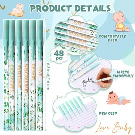 Humyoun 48 Pcs Eucalyptus Leaf Baby Shower Ballpoint Pens Black Ink with Baby Shower Pens Bulk for Greenery Baby Shower Party Supplies Guests Gifts School Supply Table Decorations, 6 Styles