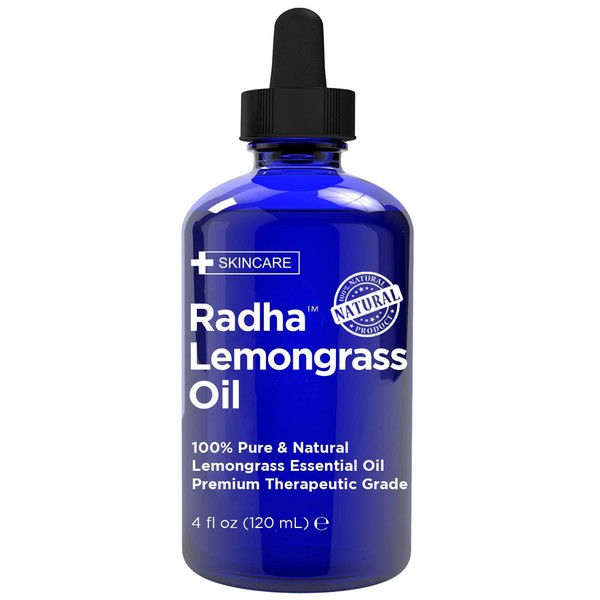 Radha Beauty - Lemongrass Essential Oil (4oz) 100% Pure. Aromatherapy Oil for Diffuser, Soap, Bath Bombs, Candles…