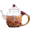 XUDREZ Glass Blooming Tea Teapot for Women - Red Rose