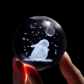 XIANNVXI 3D Rabbit Crystal Ball Light Rabbit Paperweight Rabbit Gifts for Rabbit Lovers Rabbit Ornament Rabbit Decor Easter Bunny Crystal Lamp Sphere Lamp Bedroom Decor Cute Gifts