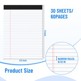 12pcs Legal Pads 8.5 x 11, Notepads 8.5 x 11 College Ruled Notebook, Writing Pads of Paper,White Note Pads, Memo Pad Papers Perforate Legal Notepads Narrow Ruled Line,30 Sheets/Pack