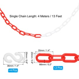 PATIKIL 2Pcs Total 26Ft Plastic Chain Barrier, Safety Link Chain with 4 S-Hooks for Crowd Control Driveway Elevator Parking Lot, Red White
