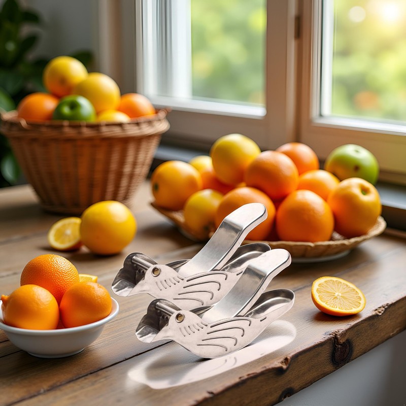 2 Pcs Silver Bird Shape Lemon Juicer Stainless Steel Manual