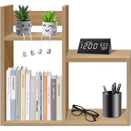 Fox Claw Desktop Bookshelf, Wooden Desk Organizer High-Capacity Counter Bookcase, Multipurpose Storage Display Stand Desk Accessories Display Stand for Office Dorm Home (Yellow)