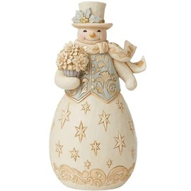 Enesco Jim Shore Heartwood Creek Holiday Lustre Snowman with Flowers Figurine