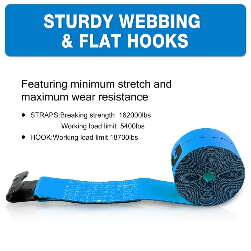 4" x30' Winch Straps with Flat Hook Flatbed Tie Downs
