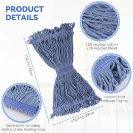 3 Pack Looped-End String Wet Mop Head Refills: Commercial Heavy Duty String Wet Mop Replacement for Rubbermaid - Industrial Wet Mop Refill for Floor Cleaning for Multi-Surface Floors