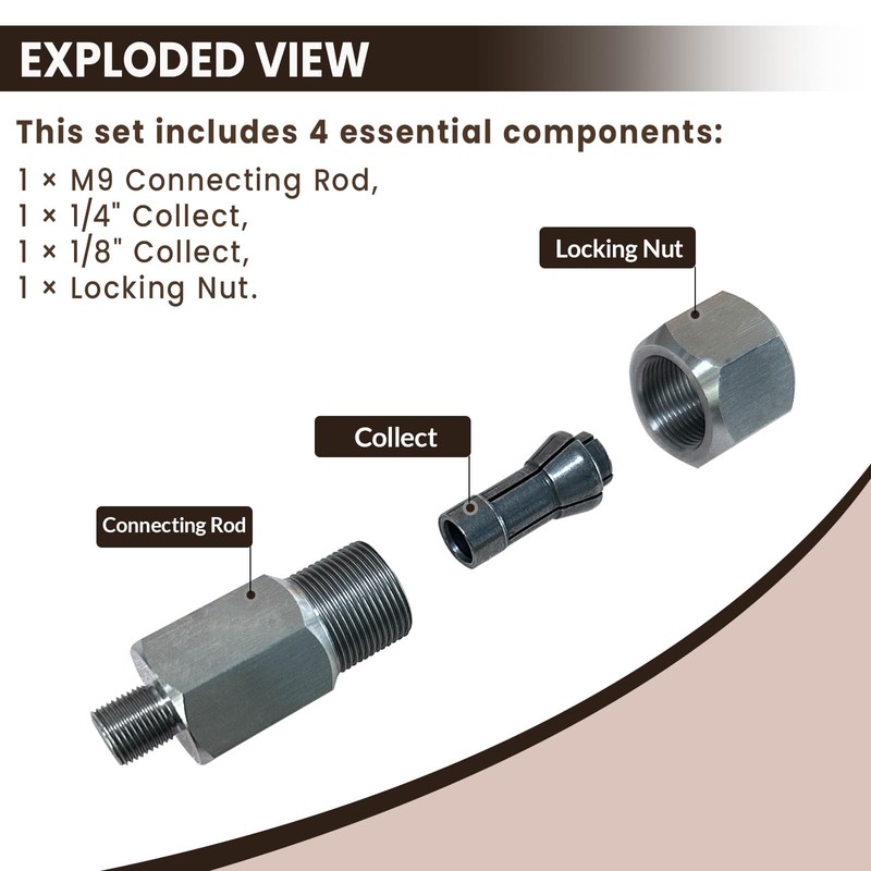 M9 Threaded Collet Adapter for Milwaukee M12 Polishers or Sanders,