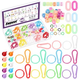Swpeet 140Pcs Mixed Colors DIY Jewelry Accessories Assortment Kit, Including Spring Snap Hook, Binder Ring, Alphabet Cube Bead, Linking Ring, Jingle Bell and Open Jump Rings for DIY Jewelry Making
