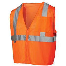 Pyramex RVZ2120SEL Lumen X Class 2 Self Extinguishing Safety Vest with Zipper, Large, Hi-Vis Orange