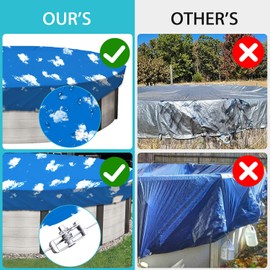 COARBOR 11' Winter Ground Pool Cover for 8' Above Ground Pools Waterproof Swimming Winter Pool Cover Blue Sky Winterizing Kit Above Ground Pool Winter Cover Tarp