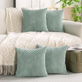 Cozoomy Set of 4 Aqua Decorative Throw Pillow Covers 20x20 Inch Corduroy Pillow Covers for Bed Couch Sofa Living Room Soft Square Cushion Cases