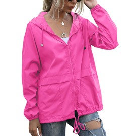 PESION Womens Waterproof Raincoat Lightweight Rain Jacket Trench Coat Hooded Windbreaker With Pockets for Outdoor XXX-Large