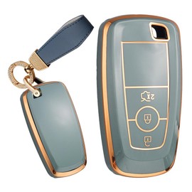 TECART Key Fob Cover Fit for Ford Edge Explorer Soft TPU Keychain Key Case Key Shell Box Accessories Protector 3/4 Buttons, 3 Button-Grey, 3 Button